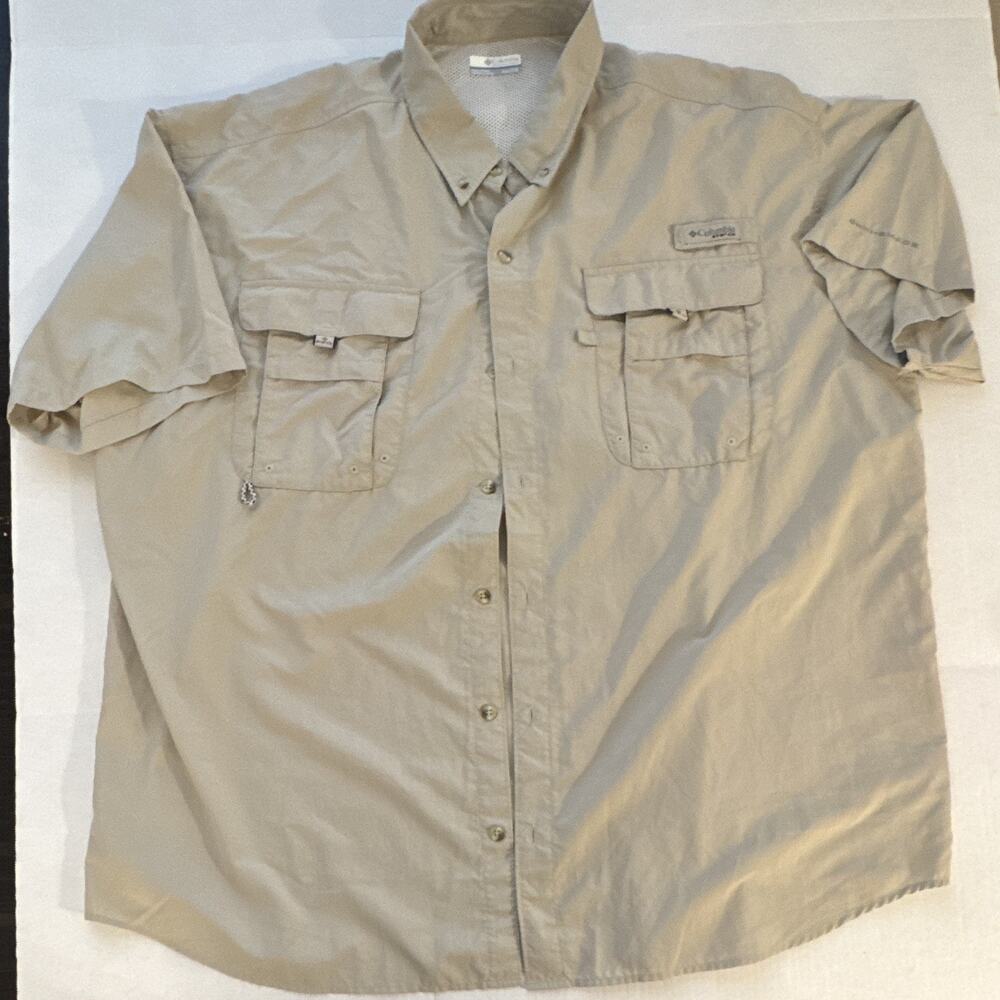 Columbia PFG Breathable Bahama II , Beige Button-Up Shirt Men's XXL Tall